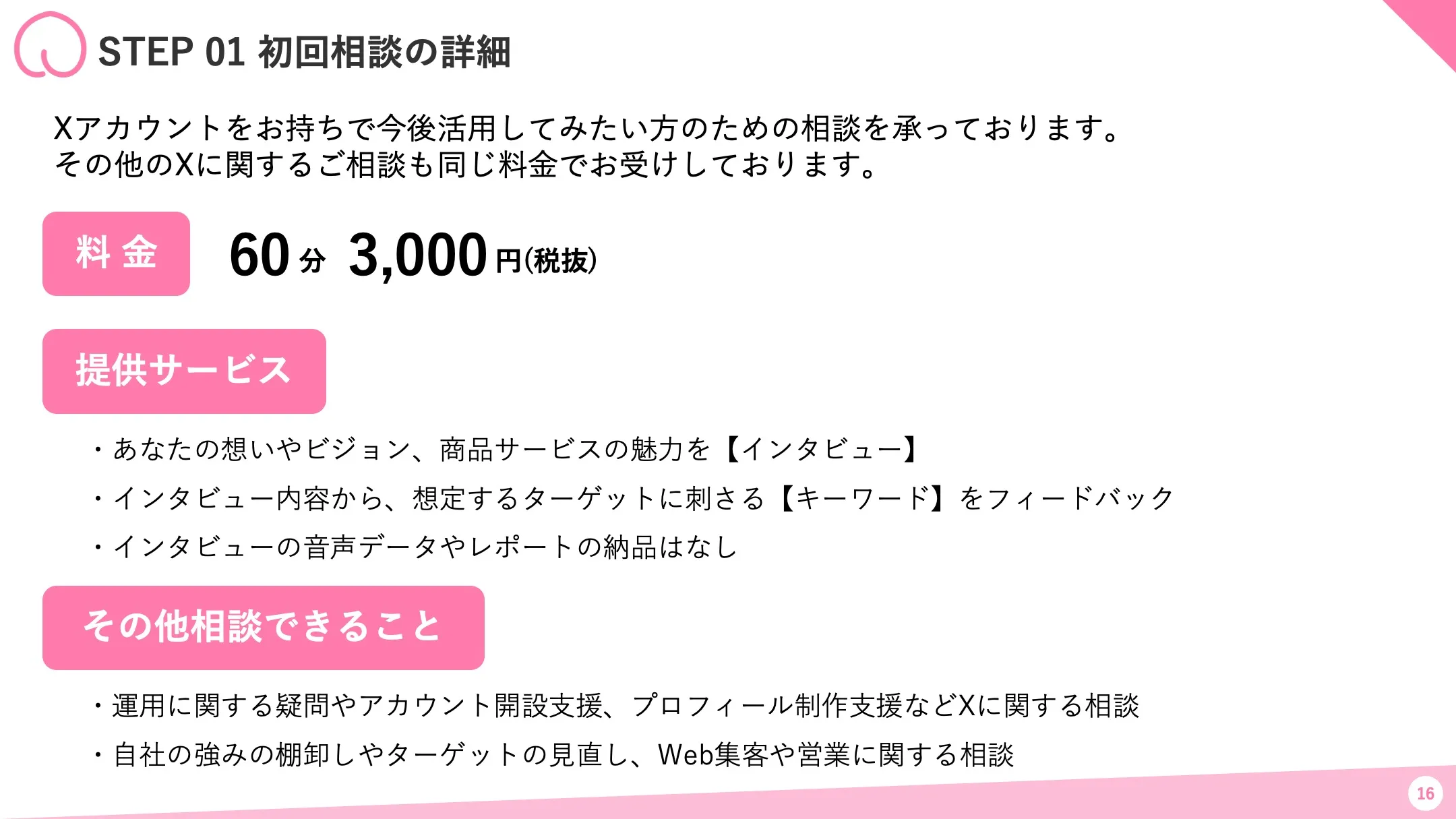 STEP 01 初回相談の詳細と料金